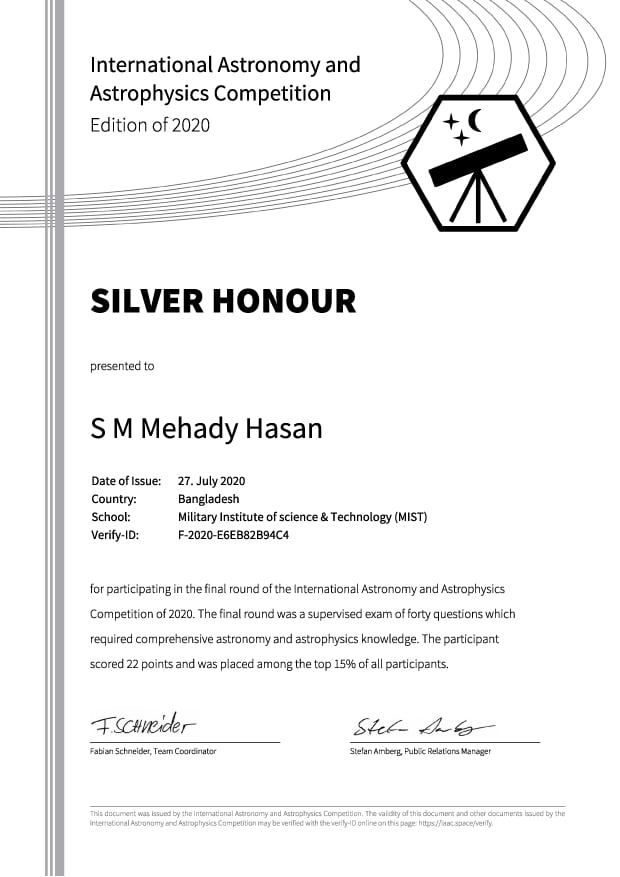 INTERNATIONAL ASTRONOMY & ASTROPHYSICS COMPETITION, 2020